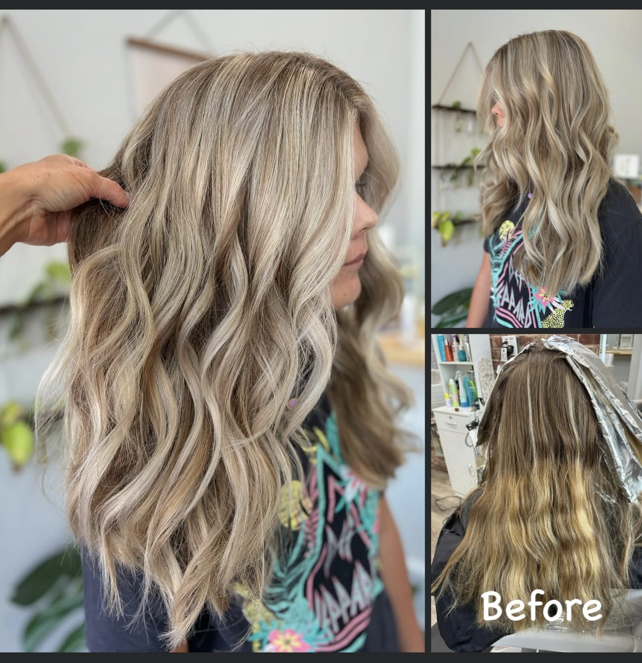 Before-and-after photos show a patient's refined results after her appointment at our hair salon near Richmond.